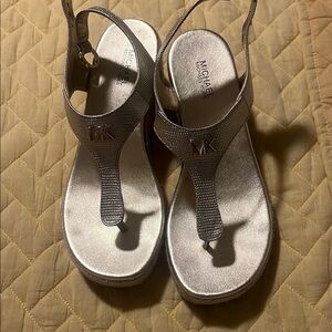 Michael Kors Silver T-Strap Sandals